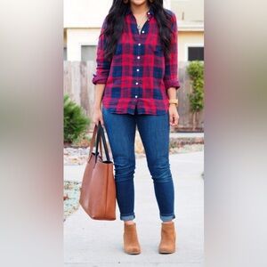Faded Glory Red and Blue Plaid Button Down Shirt